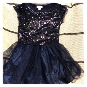Girls XS Navy sequin & tool formal dress
